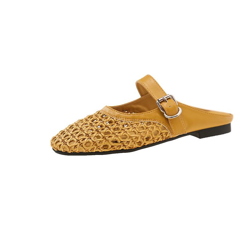 Temperament hollow woven bag head half slippers women's new versatile comfortable soft bottom casual lazy sandals