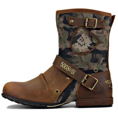 Męskie zabytkowe kowbojskie buty, codzienne buty robocze, motocyklowe buty z zamkiem błyskawicznym, szerokie buty kowbojskie do połowy łydki, antypoślizgowe, okrągłe noski, bojowe botki do kostki dla mężczyzn