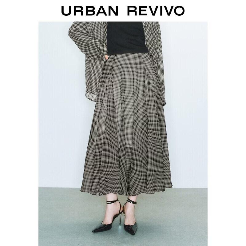 UR Women s Irregular Plaid High-Waist A-Line Skirt XXS