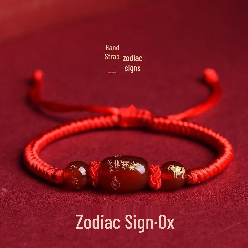 2026 Year of the Horse Red String Bracelet: Zodiac Animals - Tiger, Monkey, Pig, Dragon, with Woven Agate. Perfect Gift for Men & Women.