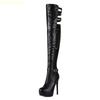 Fashion White/black Pu Leather Boots Super High Heel Sexy 4Cm Platform Thin Heel High Heel Large Size 46 Women's Over The Knee Boots