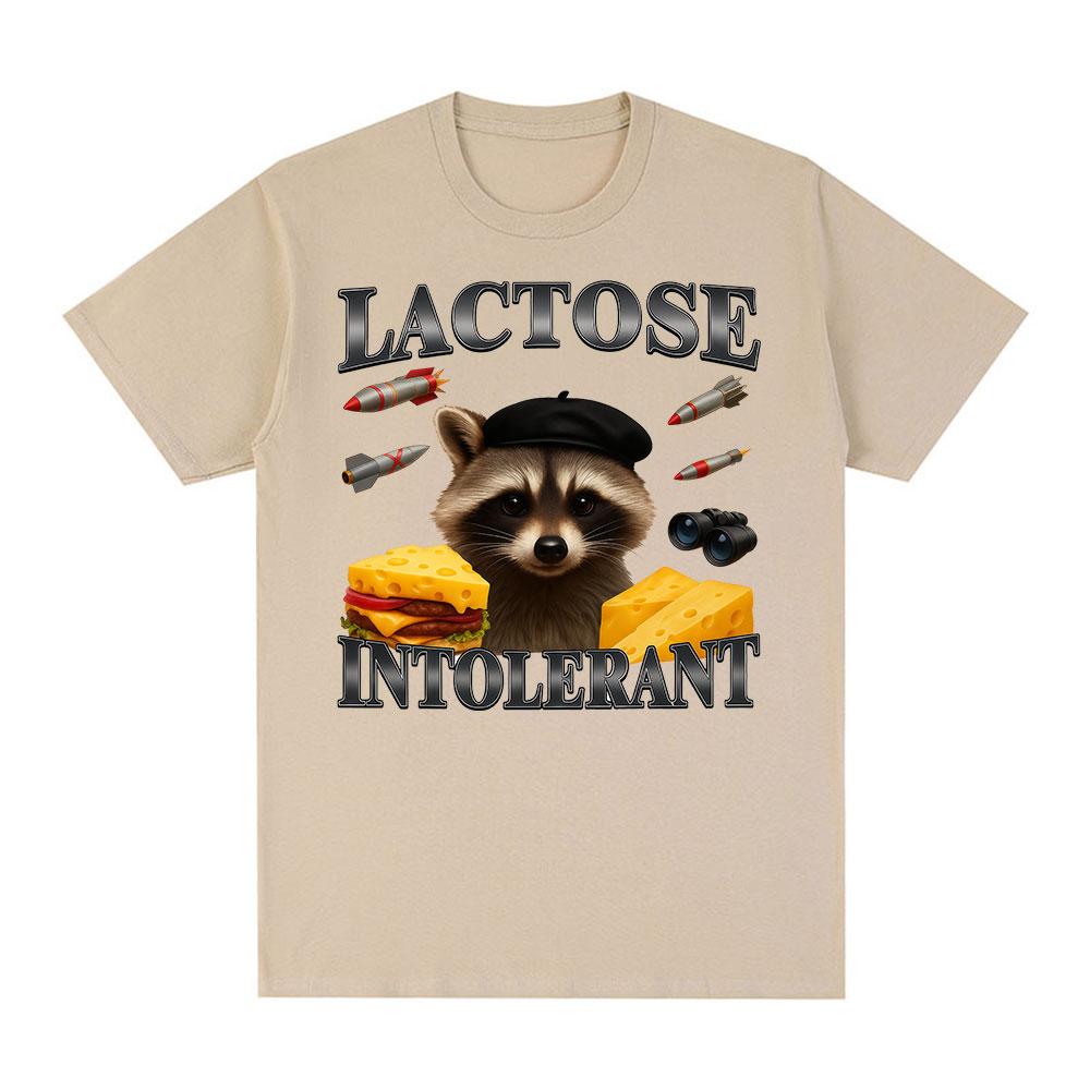 Lactose Intolerance Fun Raccoon Meme Pattern Tshirt 2026 New Hot Selling Mens Womens Fashion Cotton Casual Oversized Tshirt