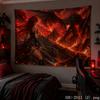 Red Fire Battle Anime Aesthetic Tapestry Cool Fantasy Warrior Cartoon Wall Hanging Teen Dorm Bedroom Otaku Home Wall Decor