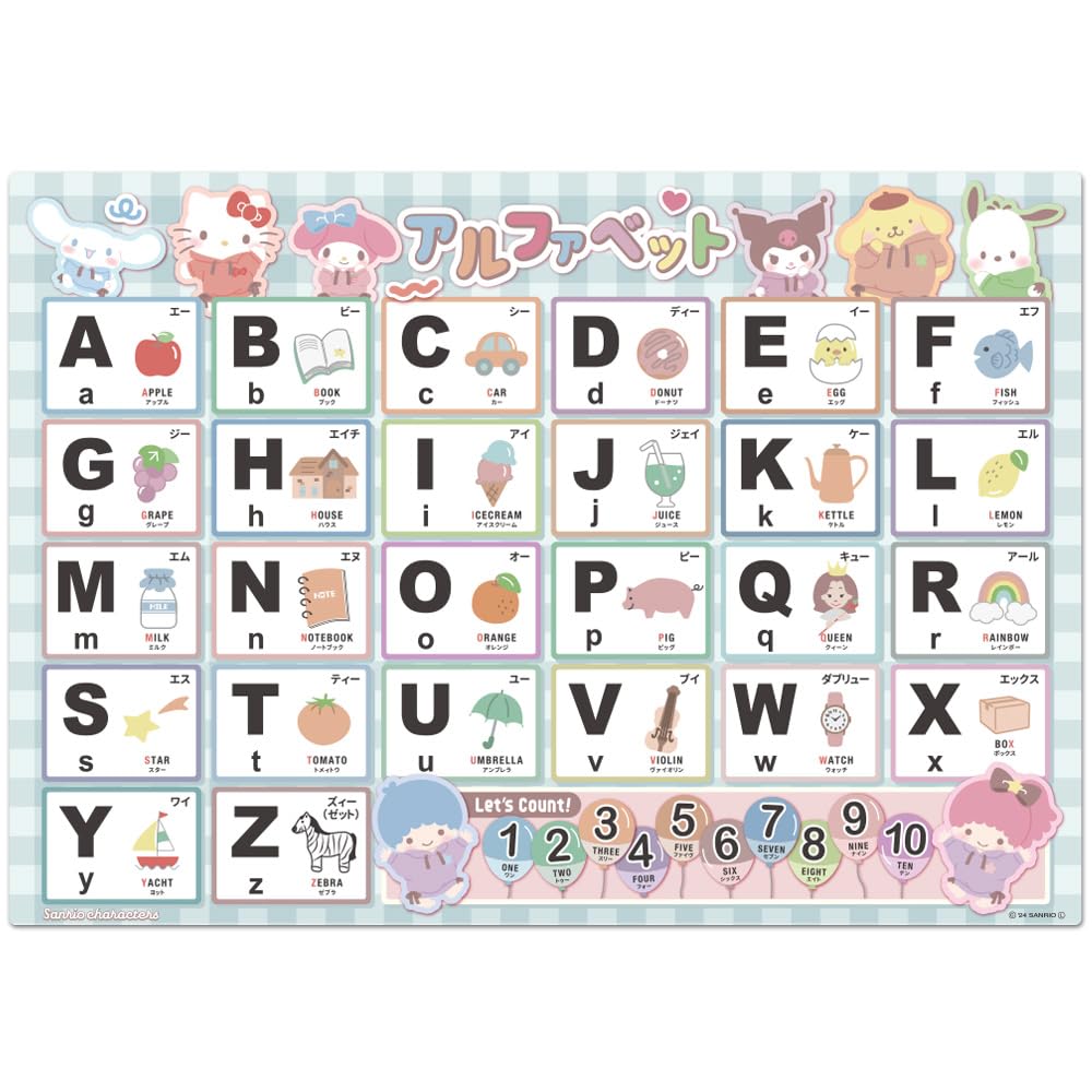 

Постер с алфавитом с персонажами Sanrio, Постер для ванной, Магнитный лист [Magnet Park] Таблица ABC, Ученики начальной школы, Малыши, 40 см x 57 см, Постер ABC