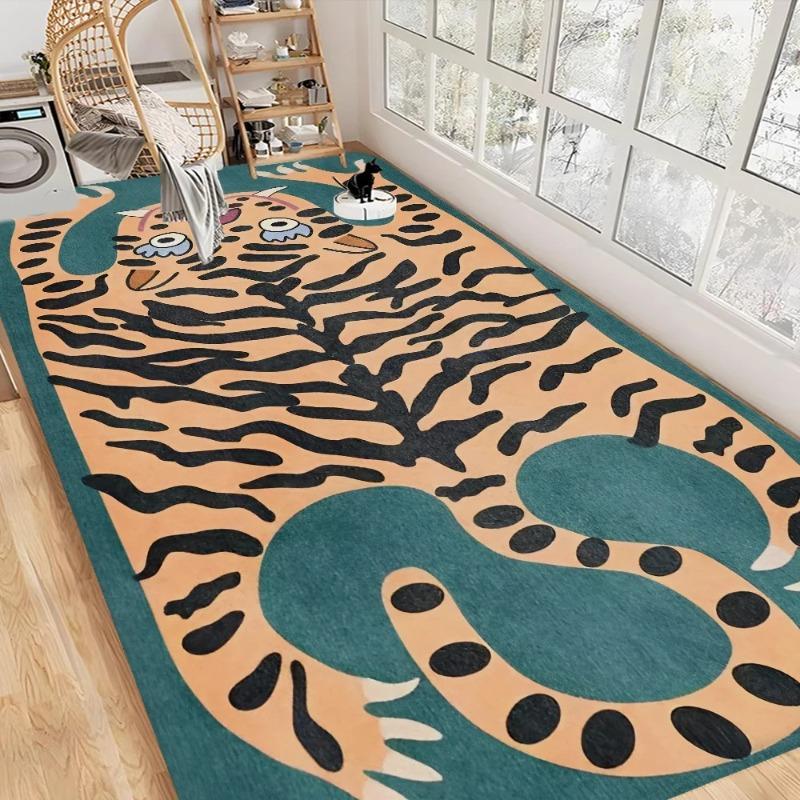Tapete de Chão Lúdico com Estampa de Tigre Nórdico - Capacho Estilo Desenho Animado para Banheiro Vaso Sanitário Quarto Hotel Decoração de Casa Fácil de Limpar Moda