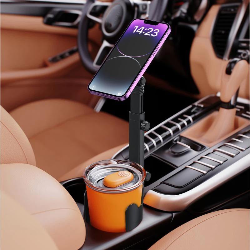 2-in-1 Car Cup Holder Phone Mount Dual Magnetic Cell Phone Bracket 1PC Non-Slip Silicone Pad Secure Phone Grip