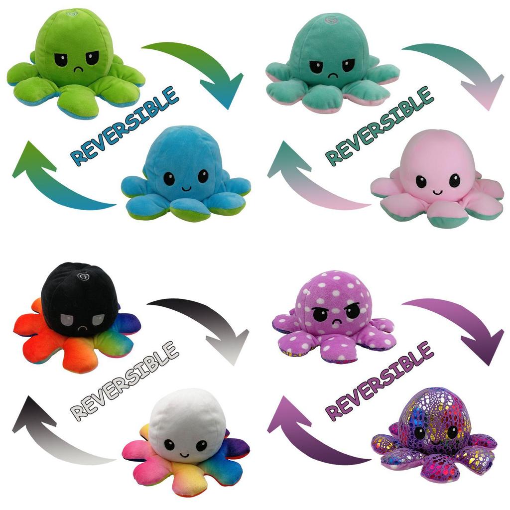 Soft And Adorable Double-sided Flip Reversible Octopus Plush Toy For Kids