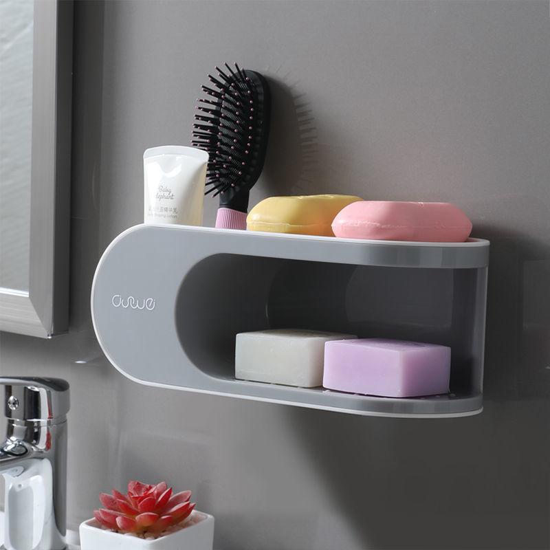 MENGNI Drainer Soap Dish for Bathroom Multifunction Soap Holder with Hooks Organizer Punch-free Storage Box Bathroom Accessories