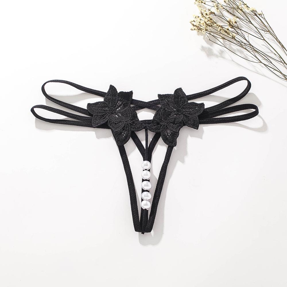 Plus Size Open Crotch T-Panties with Removable Pearl Massage Beads