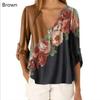 Women's V-neck Floral Print Shirt Top Chiffon Shirt