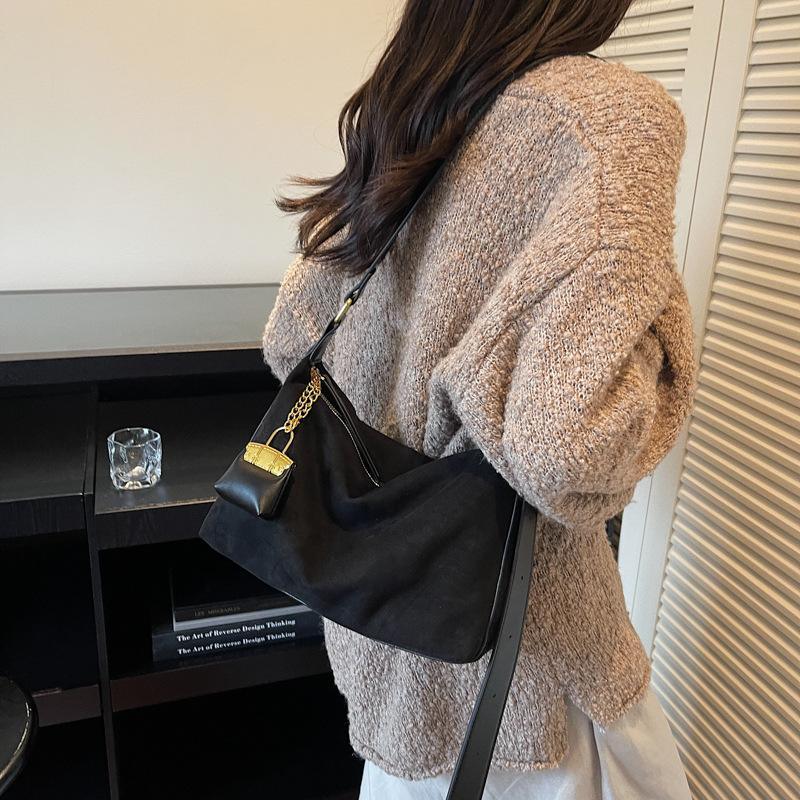 Retro high-end underarm bag women's 2025 new large-capacity soft suede tote bag simple shoulder bag