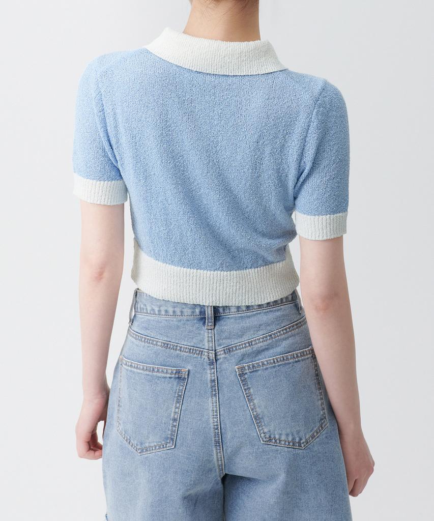 MUSINSA STANDARD WOMAN Women'S Boucle Knitted Polo Shirt [Sky Blue]