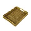 Japanese Wicker Bread Basket with Double Handles - Imitation Rattan Round Serving Tray with Lace