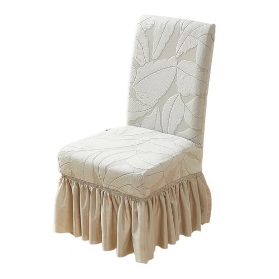 Jacquard Dining Chair Cover Elastic Chair Slipcover with Long Ruffled