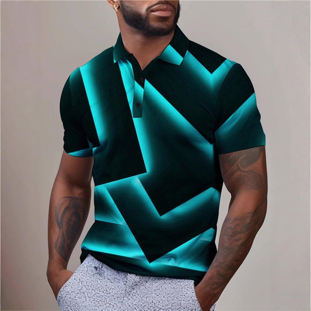 

Summer New Casual Men s 3D High-quality Short Sleeved Button Polo Shirt 6XL