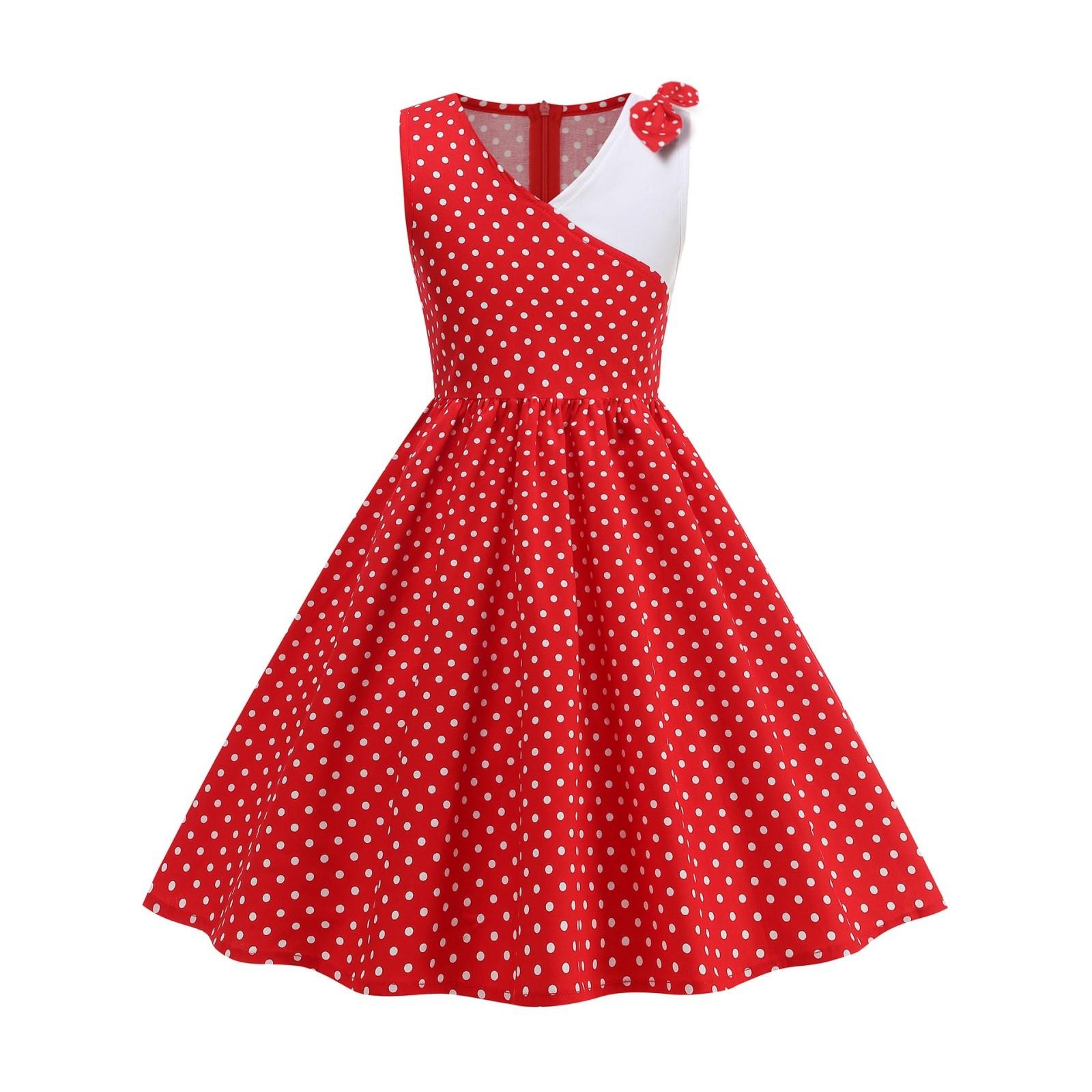 

Модное платье в горошек для девочки, приталенное по талии, с юбкой-бутоном и длинной юбкой XS красный