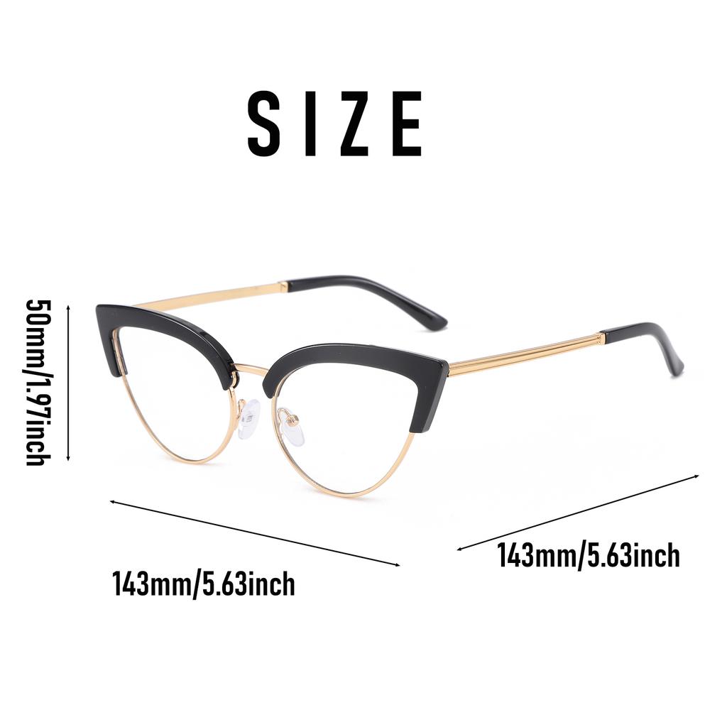 Stylish Cat Eye Glasses Frame Women's Fashion Eyewear Black Gold Metal Lightweight Comfortable Optical Spectacles