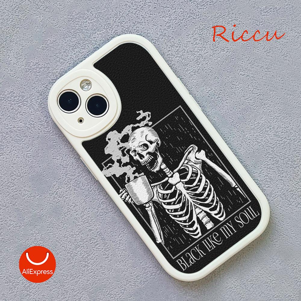 Grim Reaper Skull Skeleton Moblie Phone Case for Iphone 15 promax 12 13 pro 14 Pro  mini plus Lambskin Protective black Covers