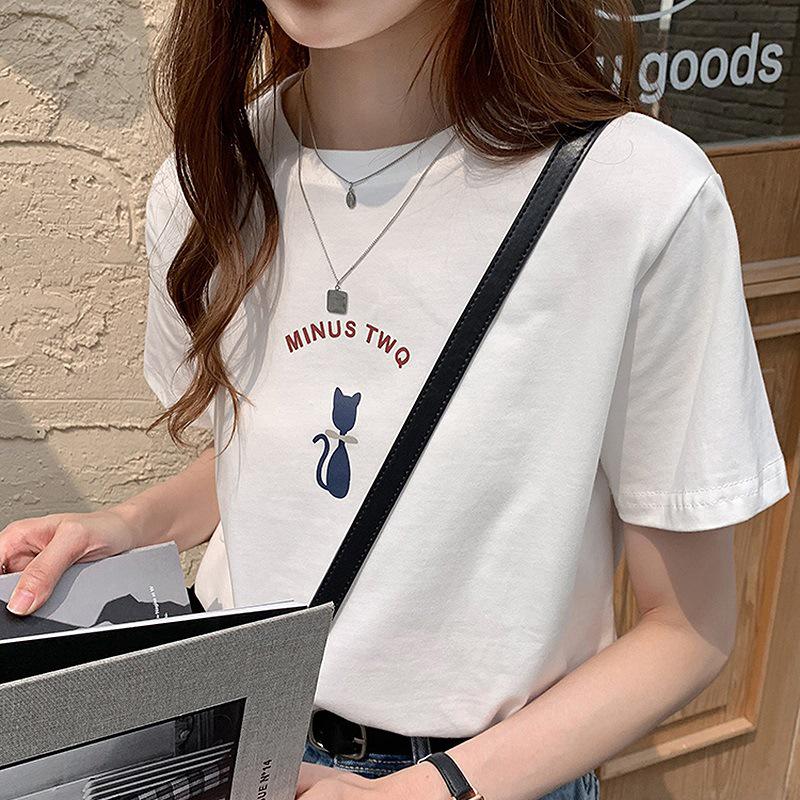2025 Sommer Damen Ulzzang Locker Bedrucktes Kurzarm-T-Shirt, Hongkong-Stil