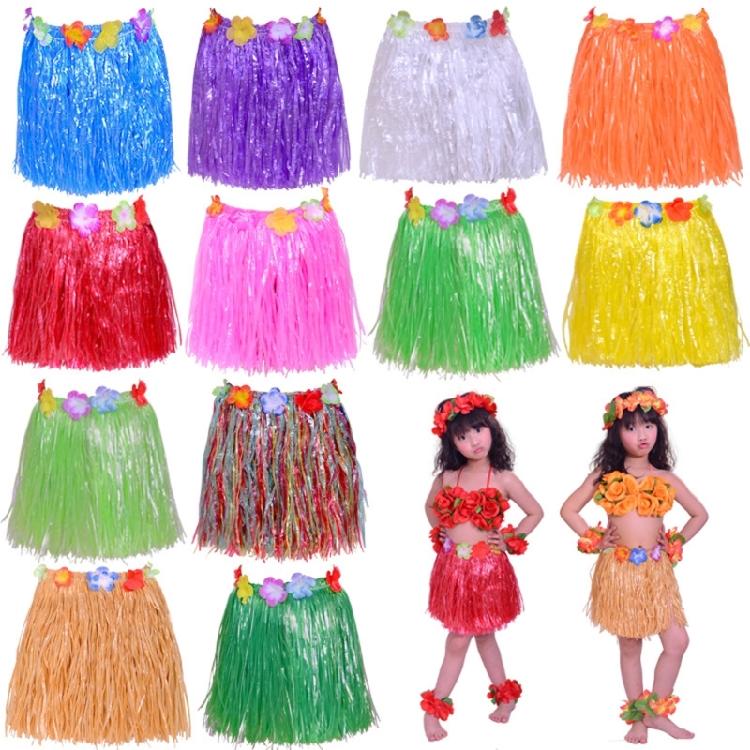 Hawaiian Luaus Hulas Grass Skirt with Large Flower Costume Set for Halloween Dances Party Decorations Hawaiian Costume
