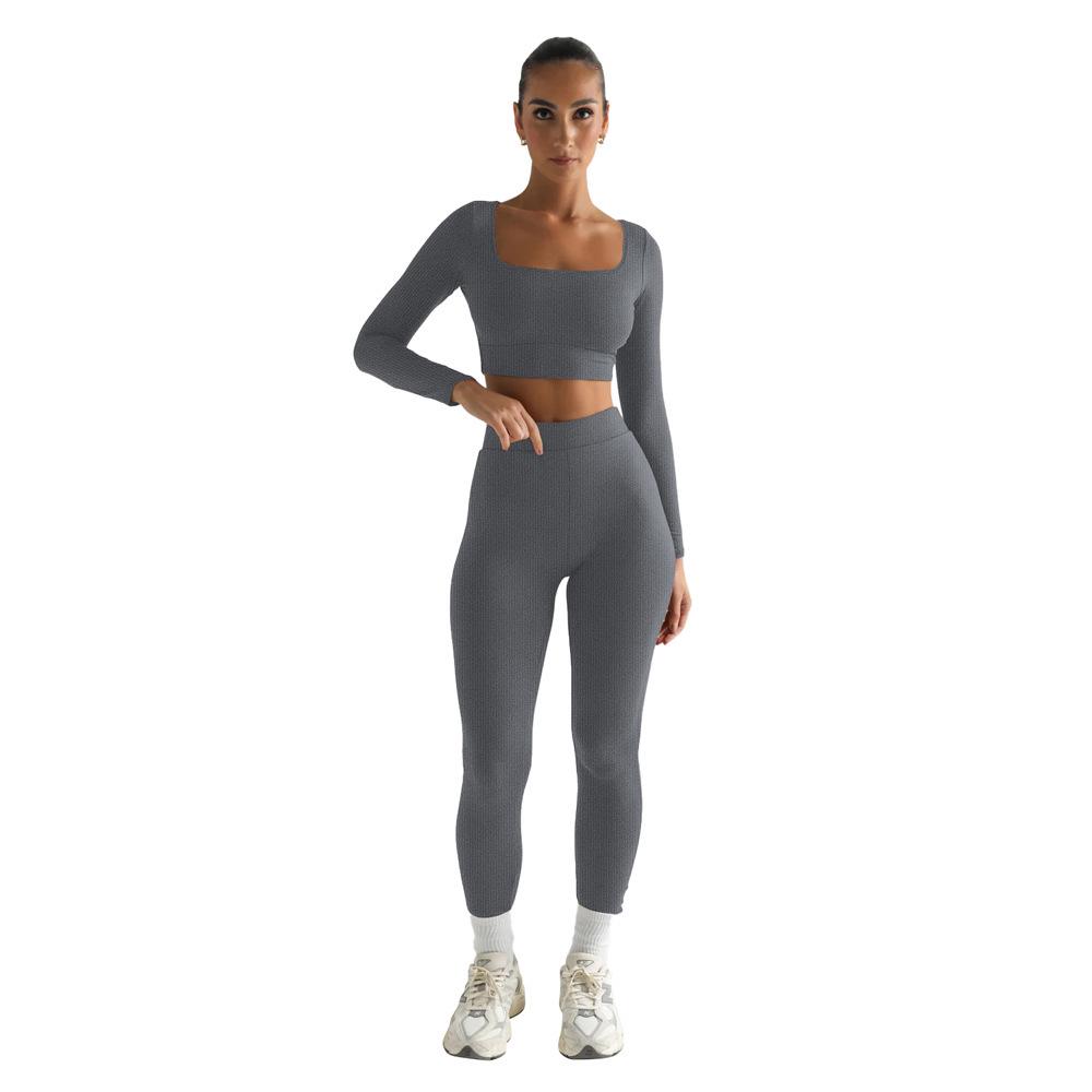 Women's Summer 2026 European & American Square Neck Two-Piece Set - Slim Fit, Long Sleeve, Solid Color Suit