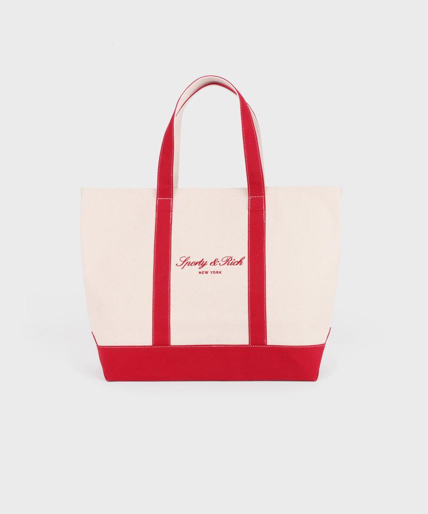 Sporty&Rich Signature Ny Logo Medium Tote Bag - Natural/Red R265Aob007