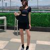 Lady's Korean Style Casual Slim Hollow Out O Neck Short Sleeve Knitting Cotton Mini Dress