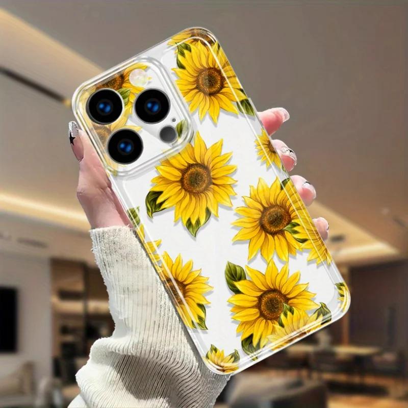 Sunflower Graphic Clear Phone Case For iPhone 16 15 11 12 14 13 Pro Max Mini X XS XSMax XR 7 8 Plus SE4 16e Silica Covers Fundas