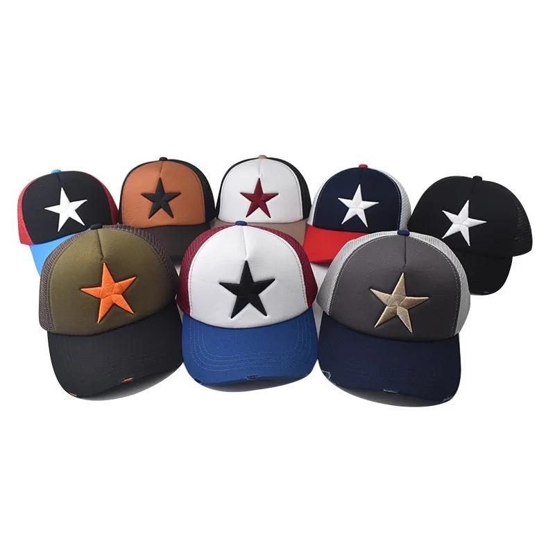 New Style Unisex Adjustable Mesh Cap Casual Plain Embroidered Stitching Five-Star Cotton Baseball Cap Summer Trucker Hat For Women And Men