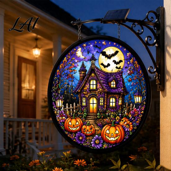 Waterproof Yard Sign Solar Halloween LED Hanging Light Outdoor Lighted Festive Path Lights Decor for Porch Garden Halloweens Party Wall Ornament