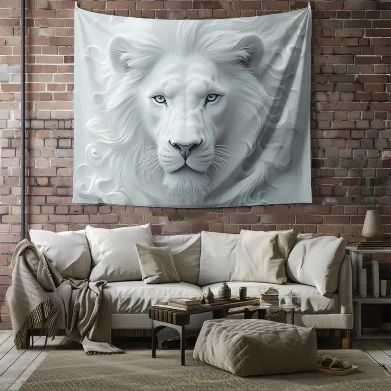 Adorable Royal Beast Wall Tapestry, Elegant White Animal Design, Soft Hanging Decor, Perfect Gift For Nature & Animal Lovers
