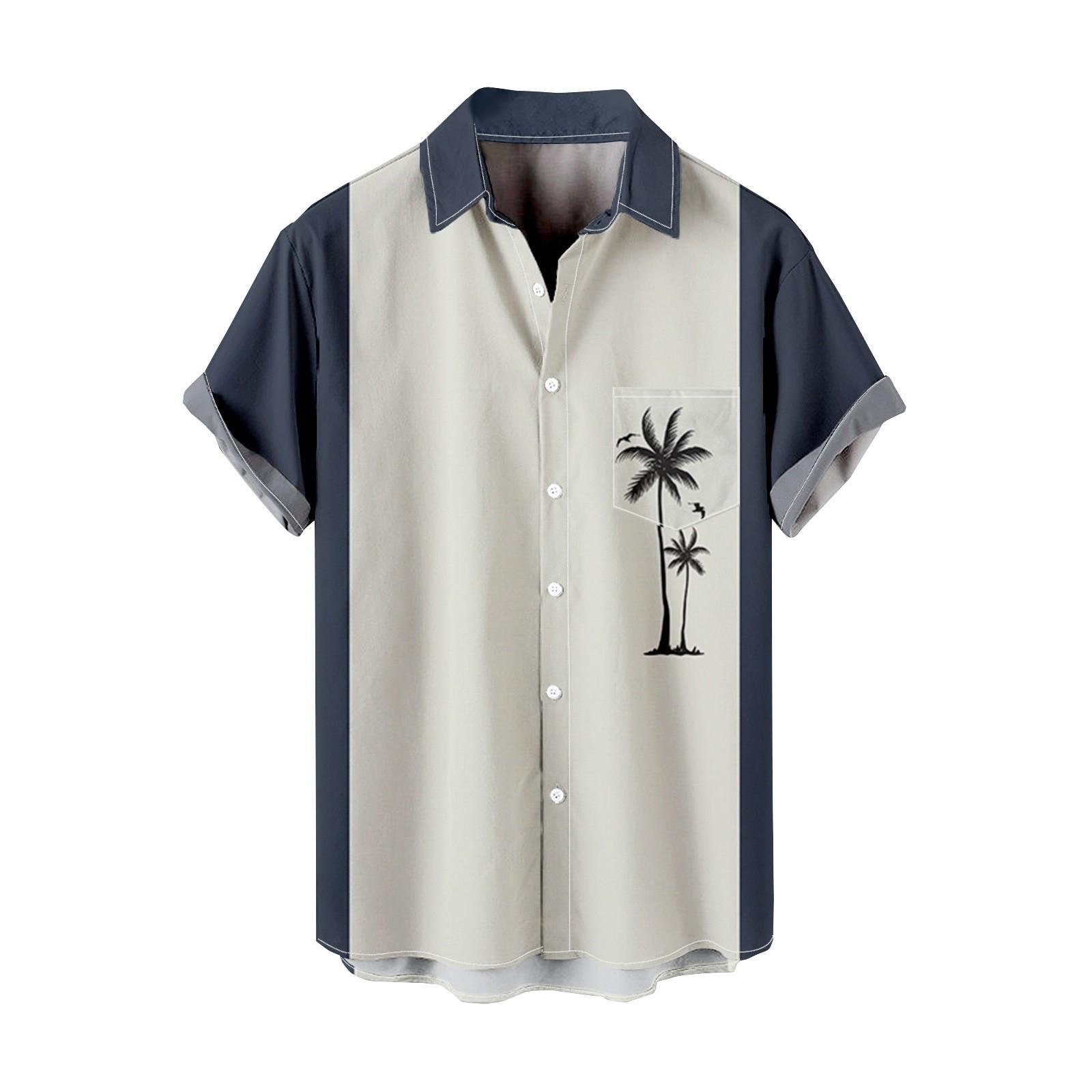 

Мужские летние гавайские рубашки с короткими рукавами и пуговицами, мужские летние повседневные модные рубашки с короткими рукавами XXL тёмно-синий