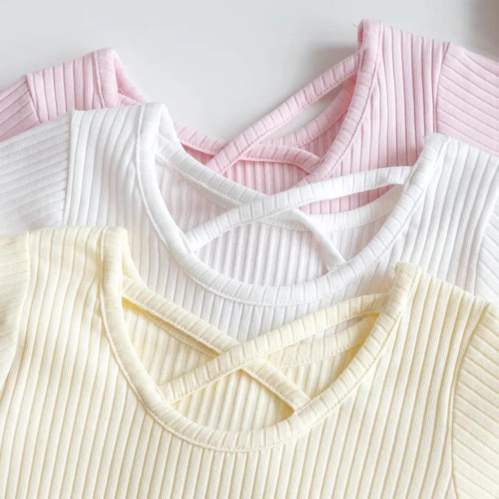 Girls Thin Short Sleeve T-shirt Summer Sweet Princess Flower Solid Color Half Sleeve