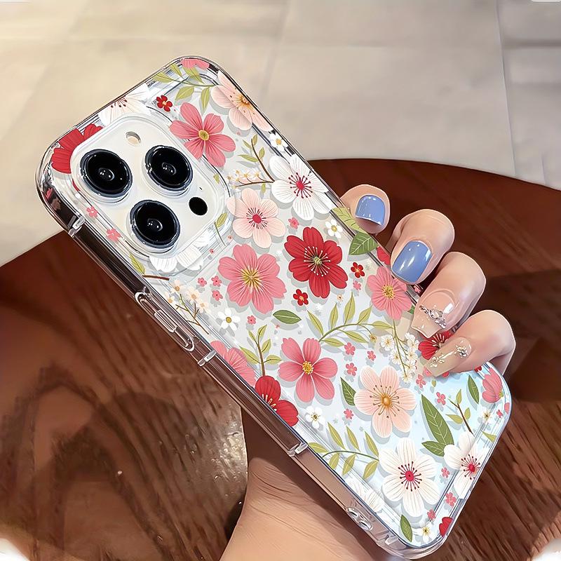 Spring Fresh Flowers Transparent Air Cushion Phone Case for iPhone 17 Pro Max, 16, 16 Pro, 15, 13