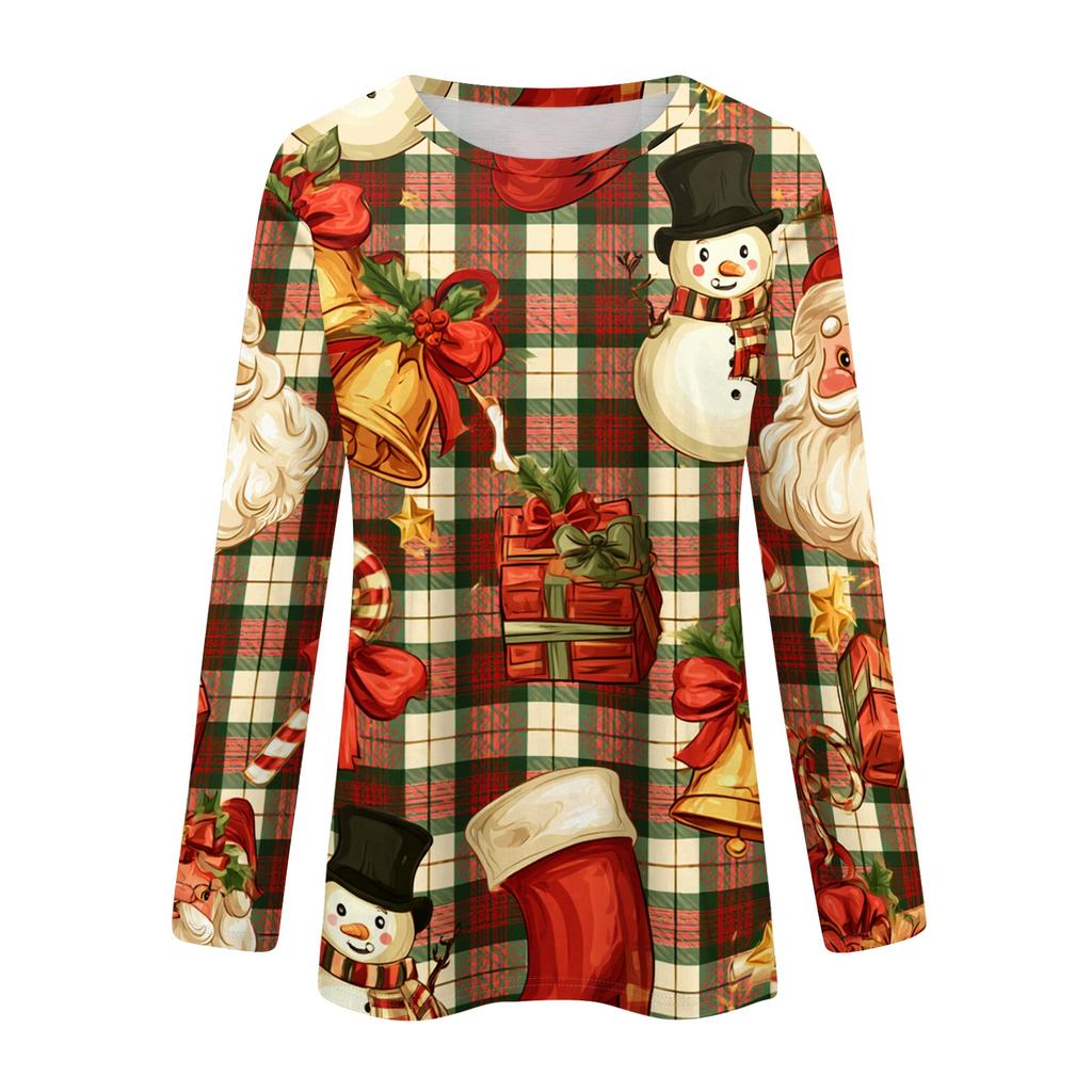 Women's Fashion Christmas Print Neck Long Sleeve Pullover Top for Holiday Wear
