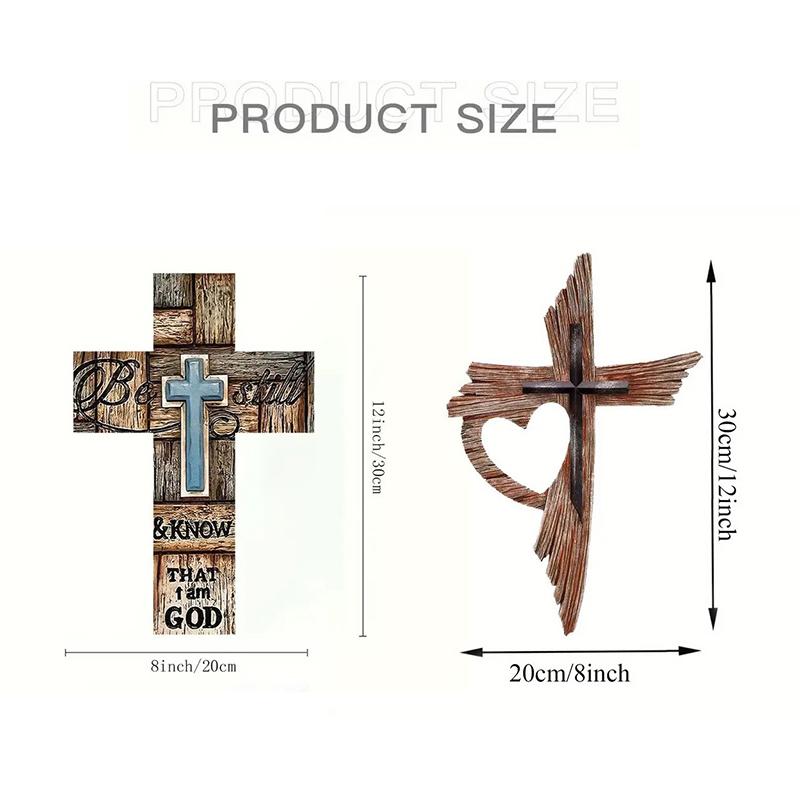 Vintage Wooden Cross Wall Hanging - Rustic Religious Art Decor For Easter, Handcrafted Farmhouse Or Church Home Decoration