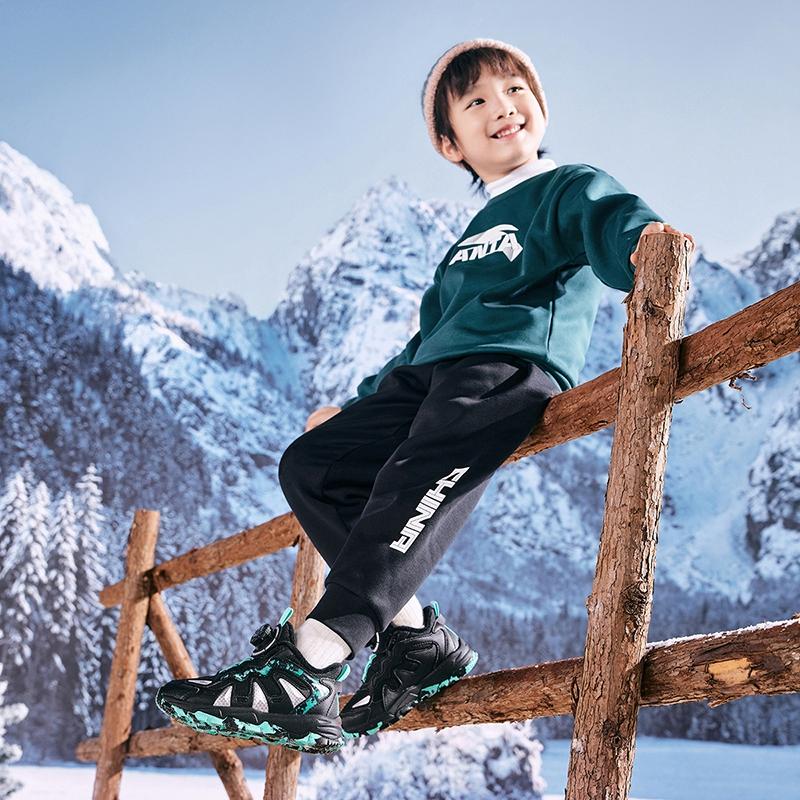 Anta Kids Trendy Fashion Thickened Warm Non-Slip Low-Top Casual Shoes Kids Casual Shoes Black Green A12449940-5