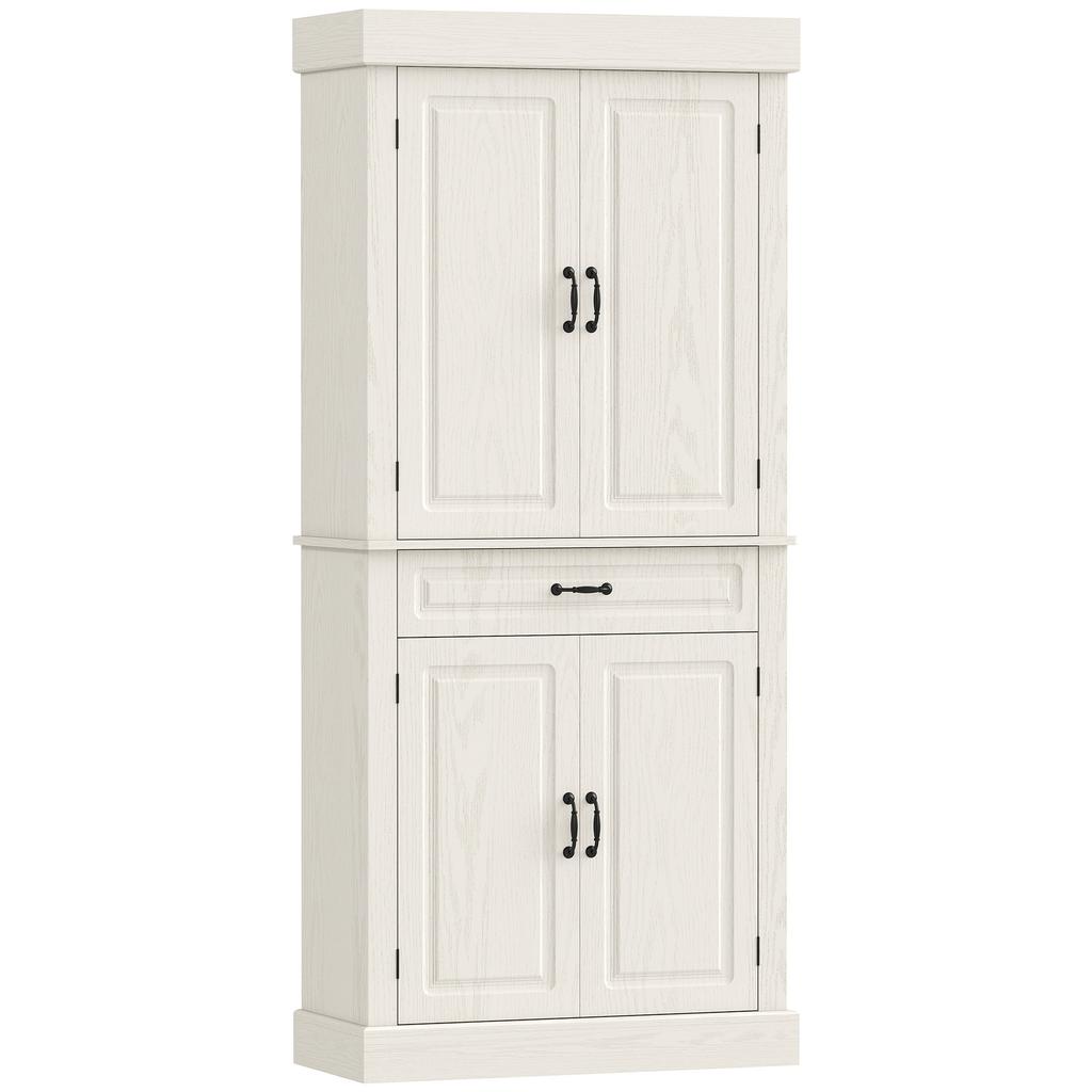 Tall Kitchen Cupboard, Kitchen Pantry Cabinet with Drawer, Shelves, White