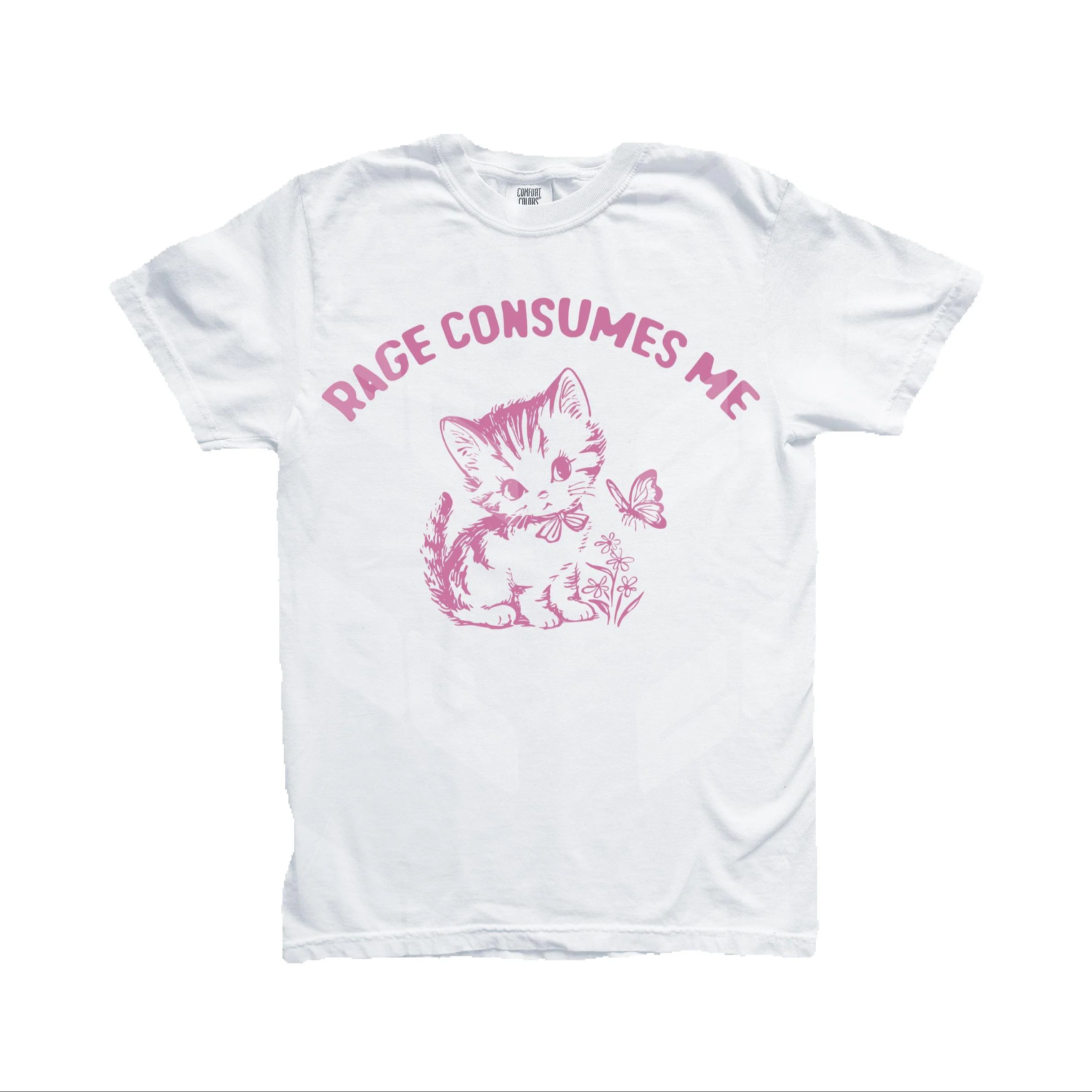 Damen T-Shirt Wut verzehrt mich T-Shirt Lustiges Kätzchen Shirt Vintage Katze Tee Lässiges Kurzarm Rundhals T-Shirt L