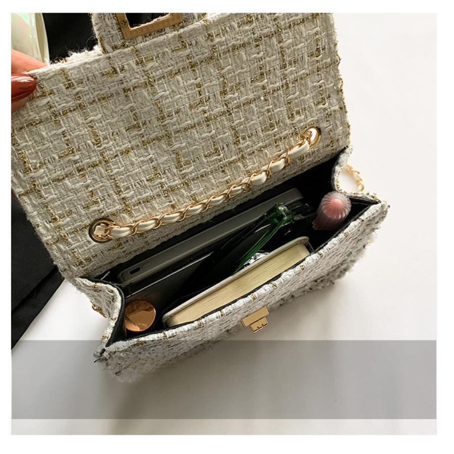 Chic Woven Cotton Shoulder Bag Women Fashionable Single Strap Crossbody Tote Handbag