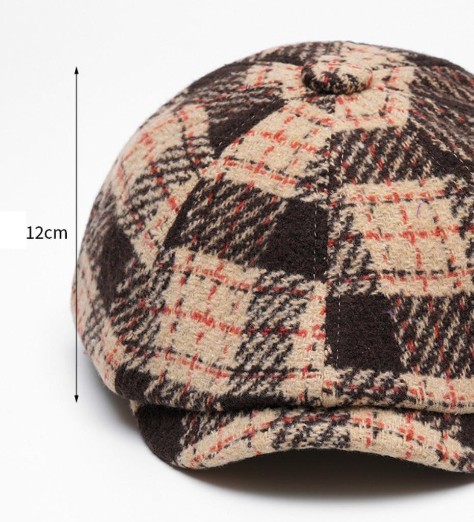 HT4488 Autumn Winter Plaid Beret Cap Vintage Artist Painter Beret Hat Adjustable Ivy Flat Cap Octagonal Hat Male Female Berets