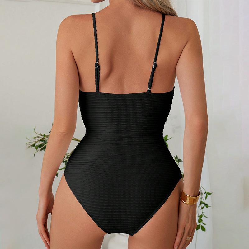 Women’s Solid Color One-Piece Swimsuit, Modest Bikini Swimwear Summer Beach Monokini Bathing Suit