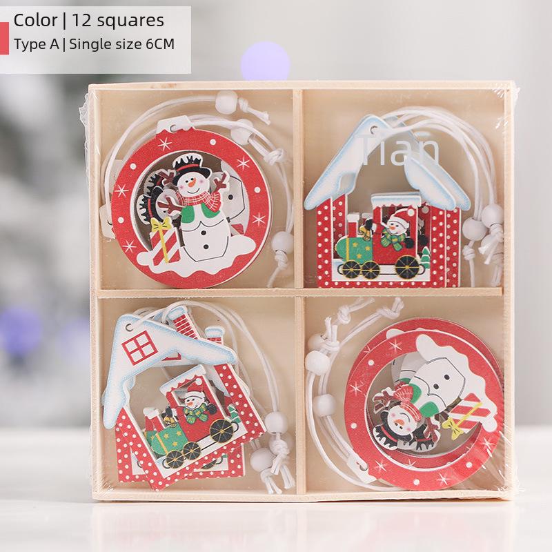 Creative Wooden Christmas Ornaments: Small Reindeer Tree Pendants with Exquisite Painted Box
