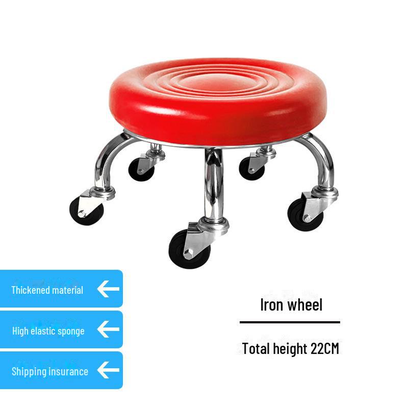 Silent Mobile Beauty Stool with Universal Wheels - Multifunctional, Low-Profile, Round Design for Home or Studio Use.