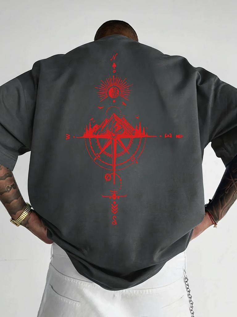 Golden Compass Rose Mountain Print 100 Cotton Men Woment Tshirt Summer Autumn Daily Sports Casual Loose Street Short Sleeve