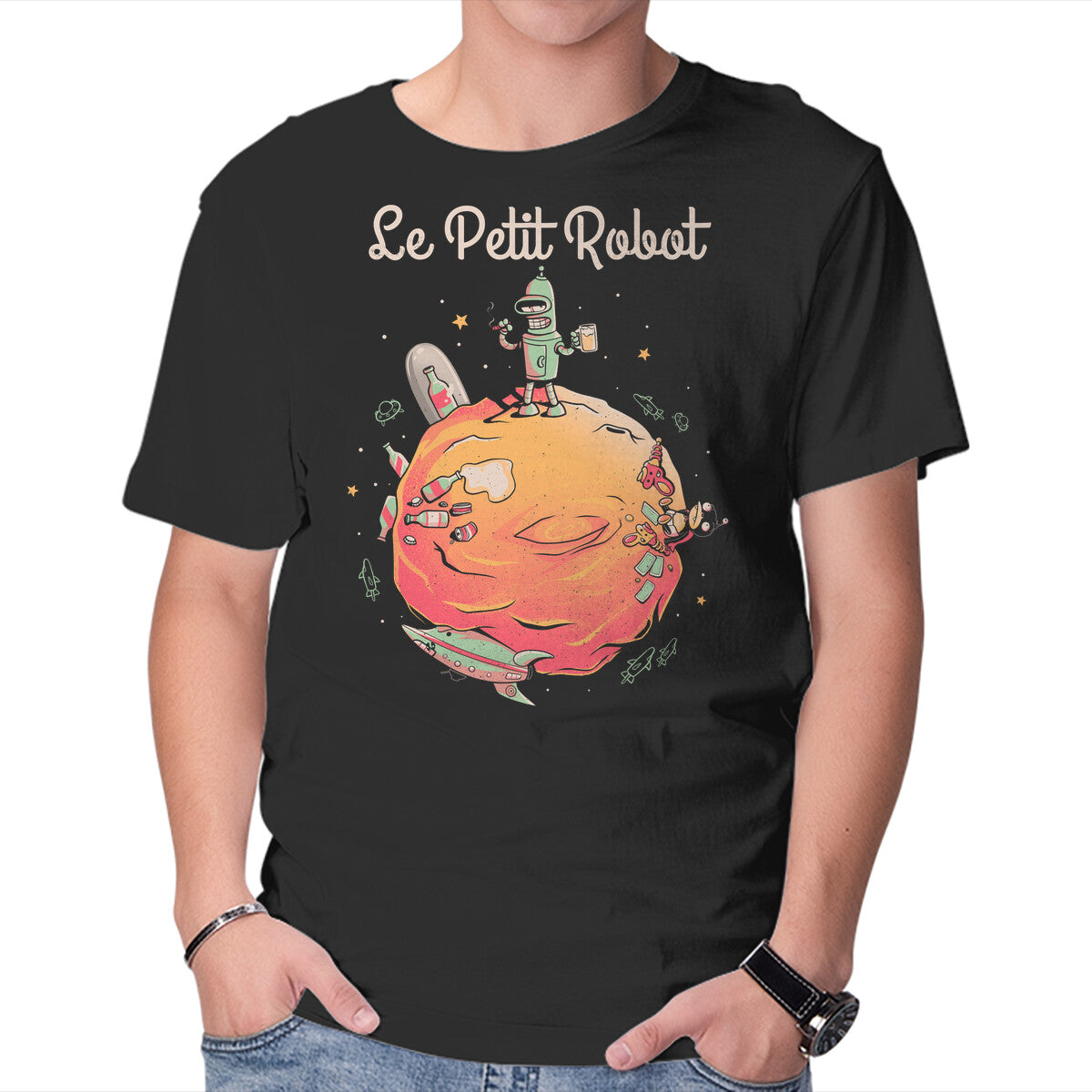 Unisex Crew Neck T-Shirt Le Petit Robot s Planet Graphic Short Sleeve Casual Tee XXXXL