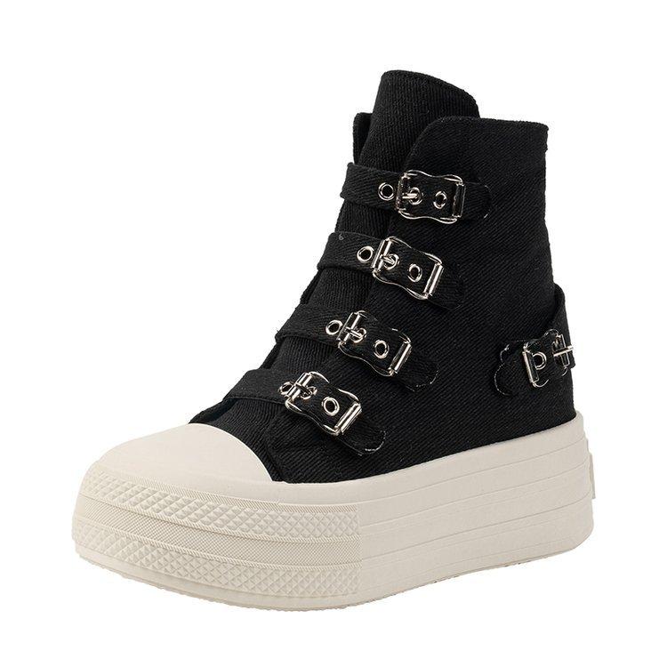 Women's High Canvas Shoe Design Buckle Strap Zip Simplicity Female Shoes Street Grace Waling Shoes