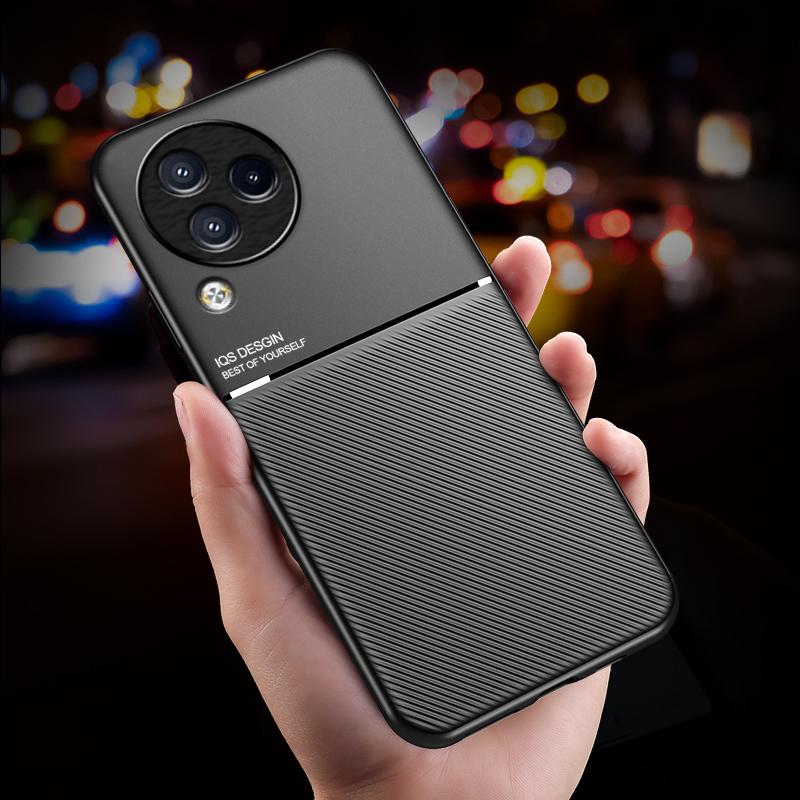 Lines Imprinted Phone Cover for Xiaomi Civi 3 5G,Leather+TPU Case with Built-in Magnetic Holder Metal Sheet