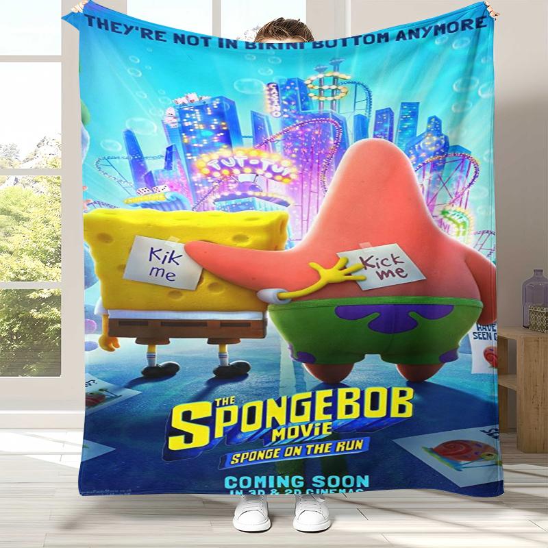 Funny S-SpongeBob Patrick Star Cartoon Flannel Blanket,Ultra Soft Warm Plush Throw for Home Bedroom Bed Sofa Cover Camping Gift