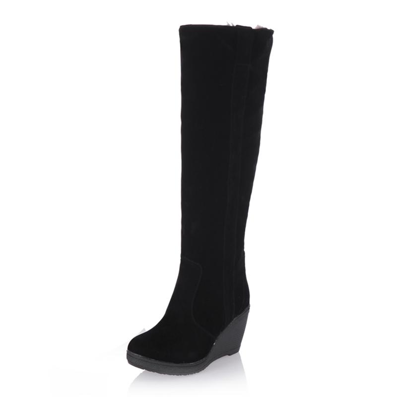 Fashion 34-43 Winter Fur Boots Ladies High Heels Platform Knee High Snow Boots Women Warm Fur Wedge Shoes Woman